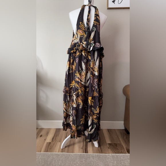 FREE PEOPLE ANITA PRINTED MAXI DRESS Tiered Leaf Print - Picture 5 of 10